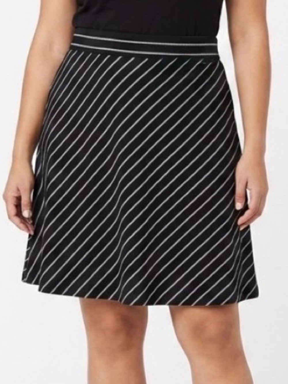 Laura Scott XL Midi Skirt Black White Striped Stretch Knit Skirt Business Casual